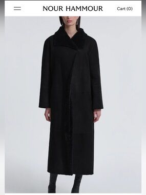 NOUR HAMMOUR - Birthday Coat Draped Shearling Coat - Size 36 (XS)